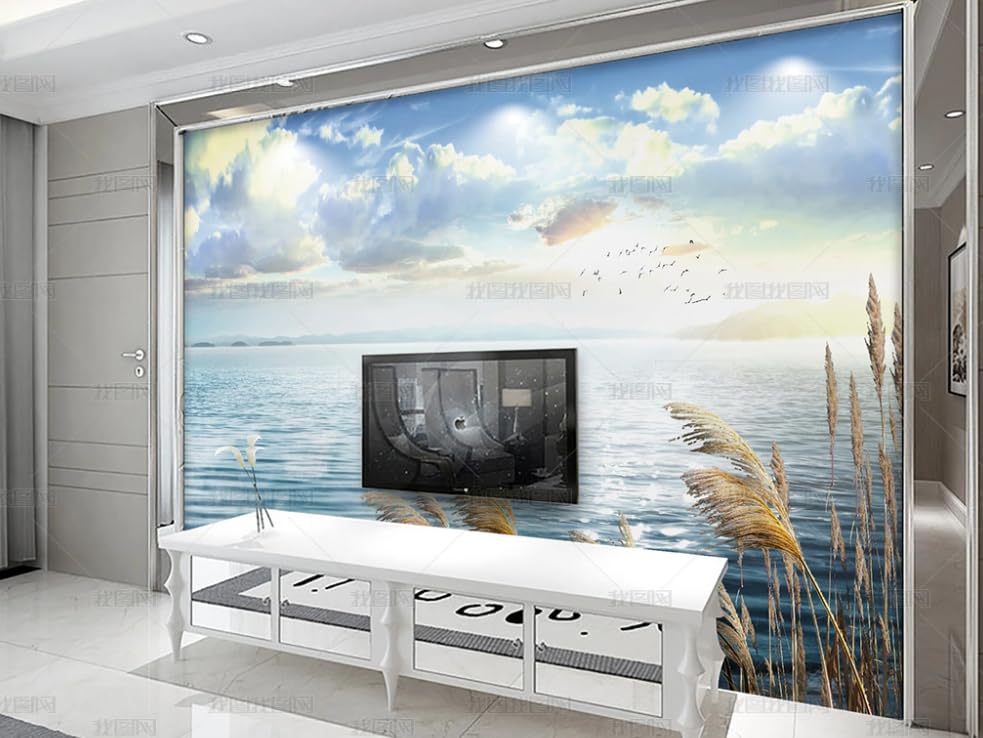 Papier Peint Intissé Lac et Roseaux Poster Mural Géant 250x175 cm pour Salon