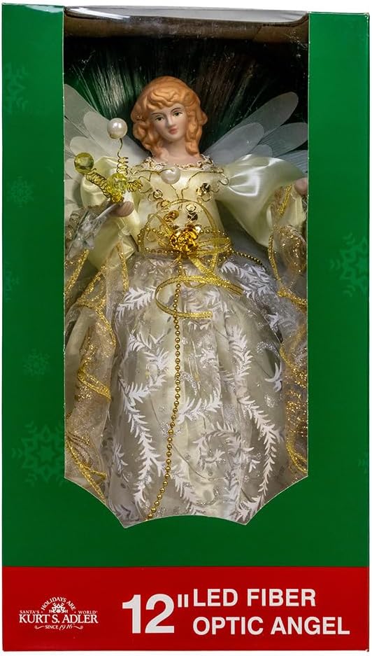 Kurt Adler UL 30L Fairy LED Fiber Optic Gold Angel Treetop