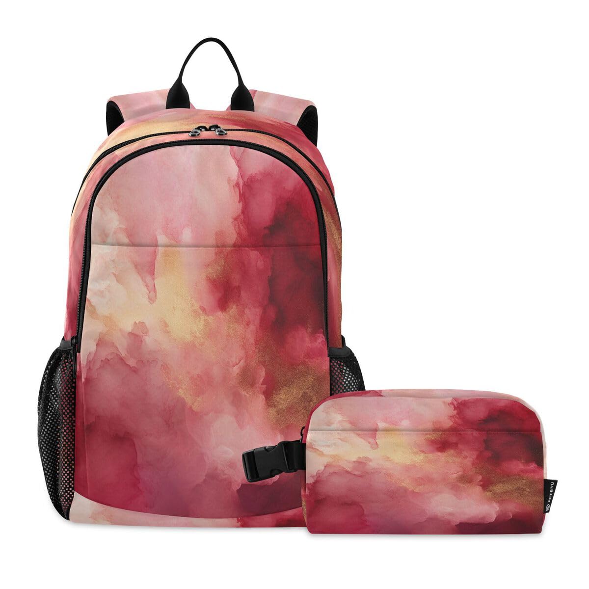 Ensemble sac à dos et sac à déjeuner marbre avec motif nuage rouge et jaune