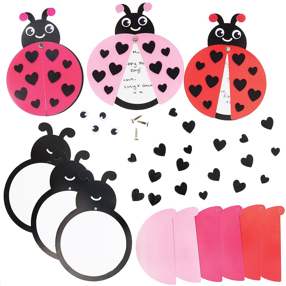 Baker Ross WA100 Ladybird Greeting Card Kits - Pack of 6, Create Moveable Wing Ladybird Cards