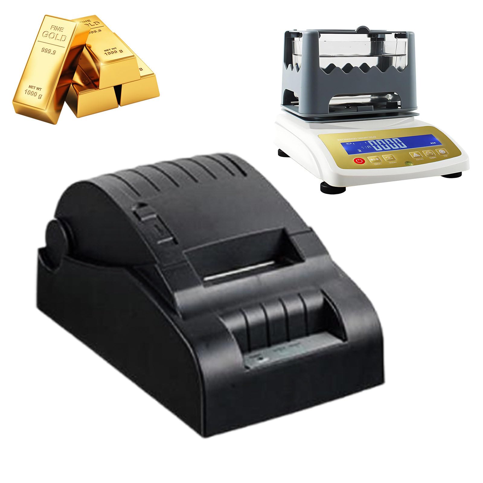 Analizador De Metales Preciosos, Probador De Pureza De Oro, Tester Digital De Oro, Peso Máximo 1200g, Precisión 0.001g, Resolución 0.0001g/cm³, para Joyerías Y Refinerías Printer