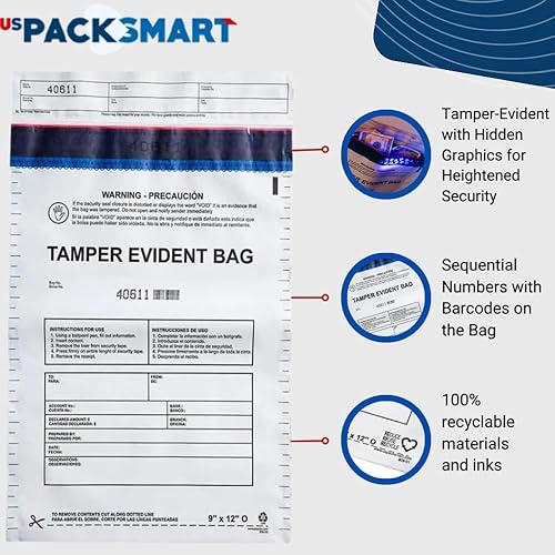 Miniatura 3 de USPACKSMART - Bolsas de plástico transparente de 10 x 13 pulgadas con cinta de seguridad a prueba de manipulaciones, depósitos bancarios seguros,