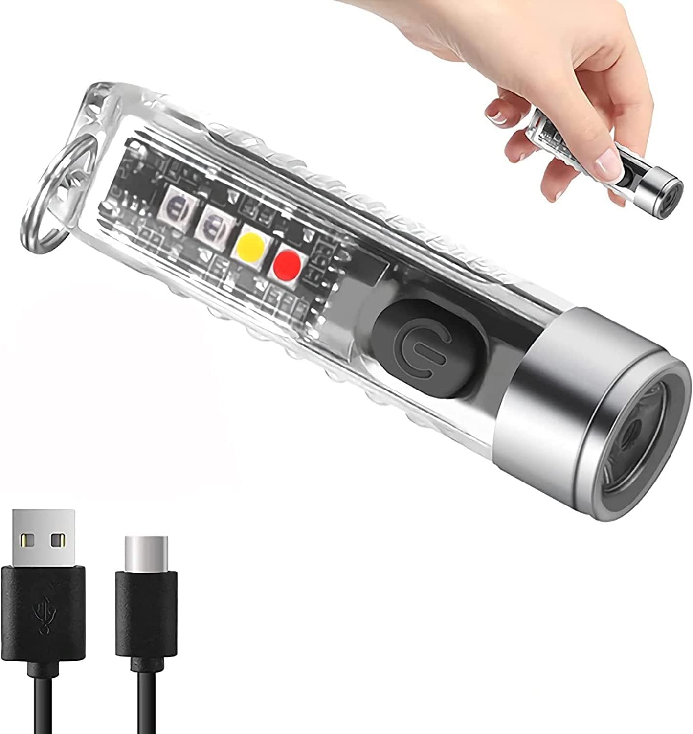 Mini LED Flashlights, USB Rechargeable Small Keychain Flashlight, High Lumen Bright EDC Small Handheld Flash Light, Waterproof, 11 Modes of Main and Side Light, for Daily Using, Camping, Hiking, etc