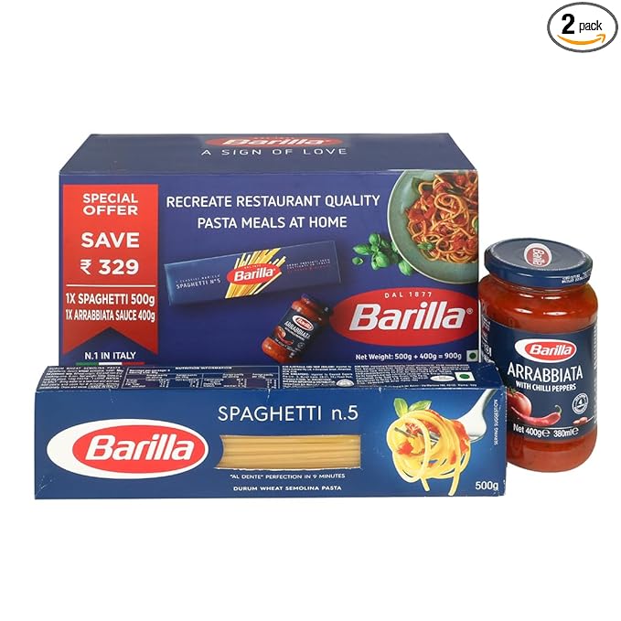 Super Saver Combo - Spaghetti Pasta 500gm + Arrabbiata with Chilli Peppers Sauce 400gm