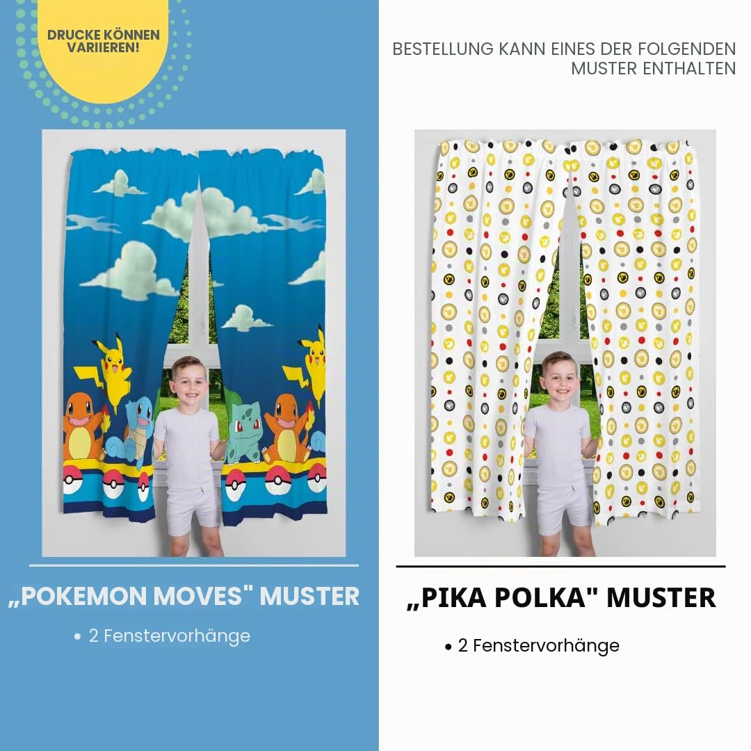 Franco Gardinen-Set für Kinderzimmer, 208 x 160 cm, Pokemon, NU5248, 82 in x 63 in