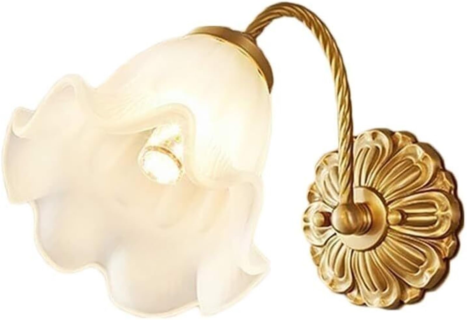 HPTHLY Indoor Wall Lamps & Sconces Vintage Flower Wall Sconce With Frosted Glass Shade, Gold Brass Wall Mounted Light Fixture With E14 Socket, Decorative Vintage For B