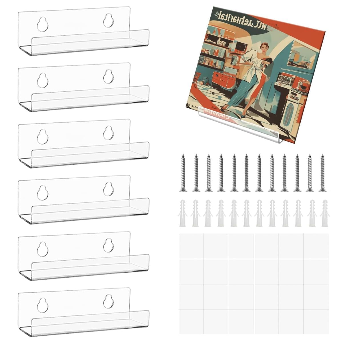 Shivanshi Creations 6 Pack Clear Acrylic Vinyl Record Shelf – Wall Mount Album Display Holder, Floating Record Storage Rack for LP Vinyls, CDs & Music Collection Wall Décor-image-16