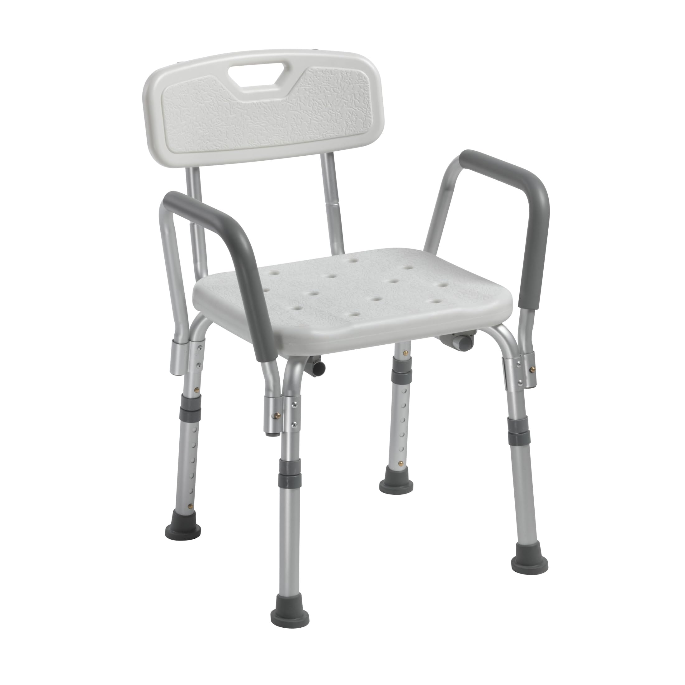 Drive Medical Shower Chair with Back & Padded Arms - Adjustable Height Bath Seat for Safety & Comfort - Lightweight Aluminum Construction- 350 Lb Capacity - White