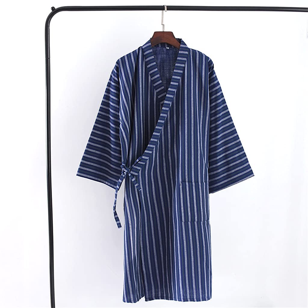 Peignoir Pyjama en Coton À Rayures Fines Et Respirant pour Peignoirs À Col en V Peignoirs De Maison Peignoirs De Maison(Argento,M)