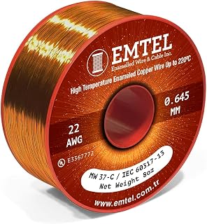 Emtel 22 AWG - 8 oz (245 feet) Magnet Wire - Enameled Copper Wire for Electrical Motor Transformer Magnetic Coil 220°C (428°F) Thermal Class - Double Insulated Winding Wire