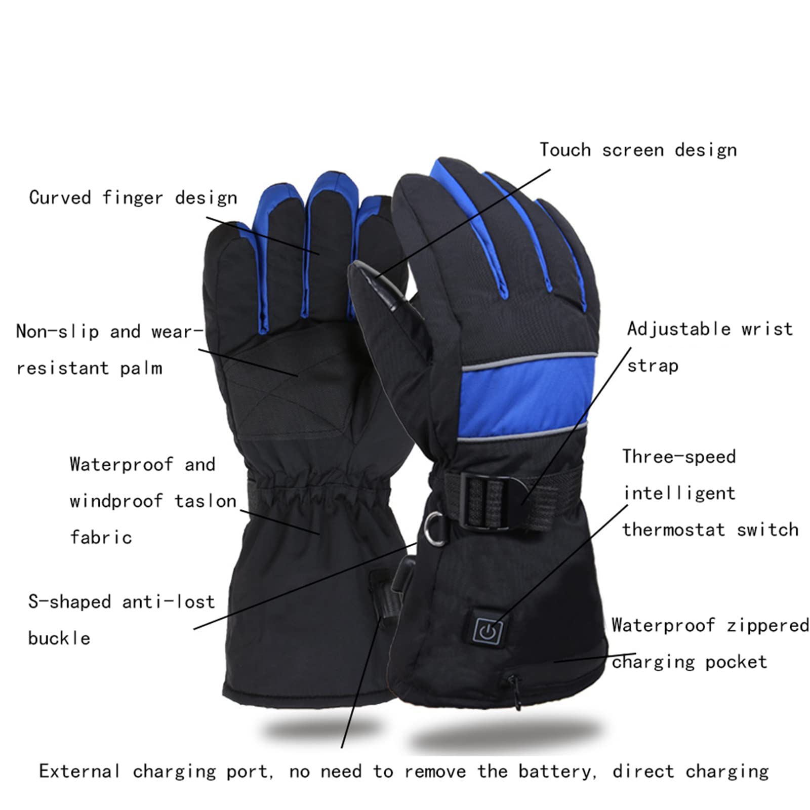 CHEWYNP Guantes térmicos para Hombres y Mujeres, Guantes térmicos para Motocicleta Pantalla táctil Impermeable Guantes térmicos de Invierno Calefacción de Doble Cara 3 Niveles de calefacci