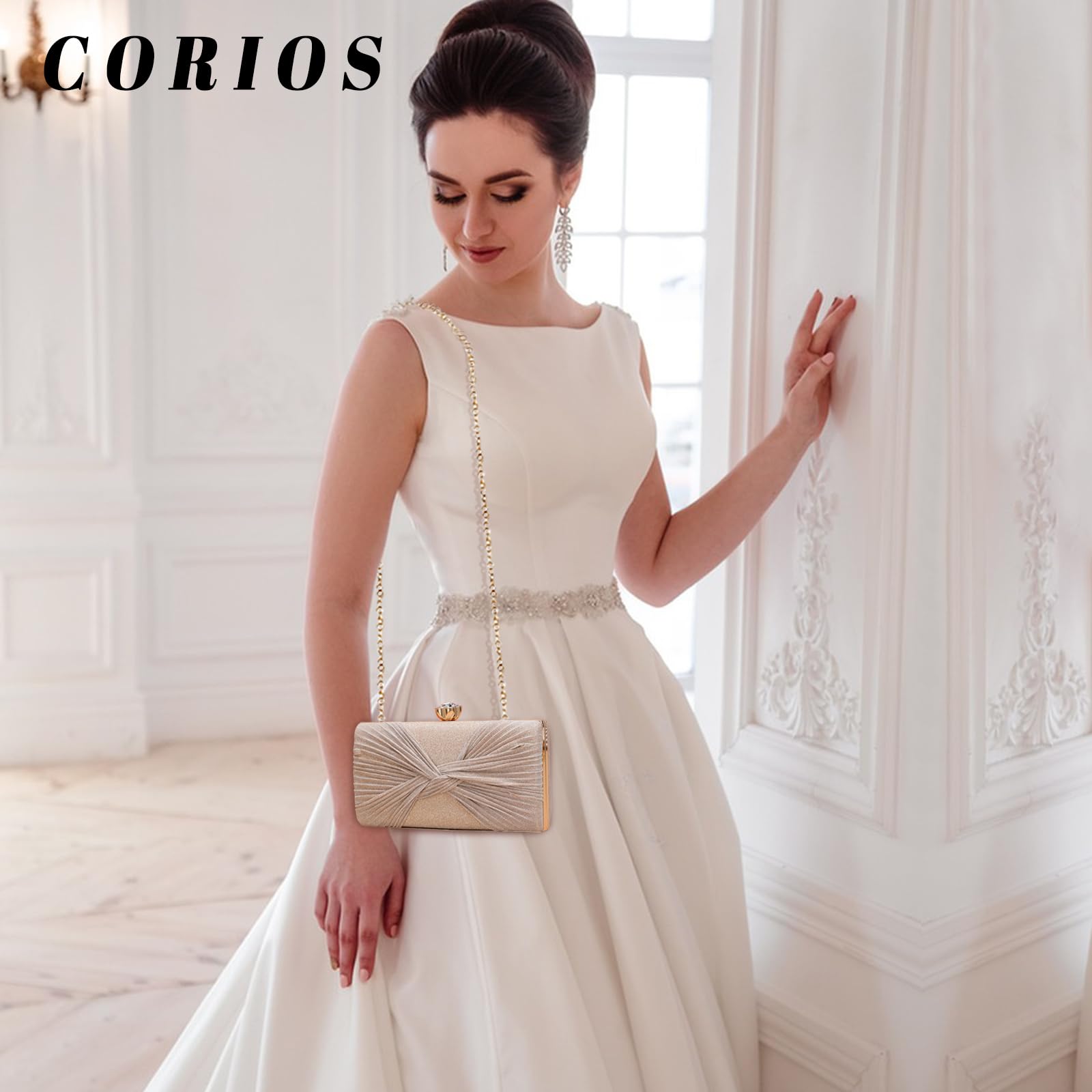 Bolsa de Noche para Mujer Lentejuelas Clutch Diamantes de Imitación Bolso de Fiesta Bolso de Boda Bolsa de Cadena Elegante Bolso de Hombro para Banquete Boda Fiesta de Graduación Champán