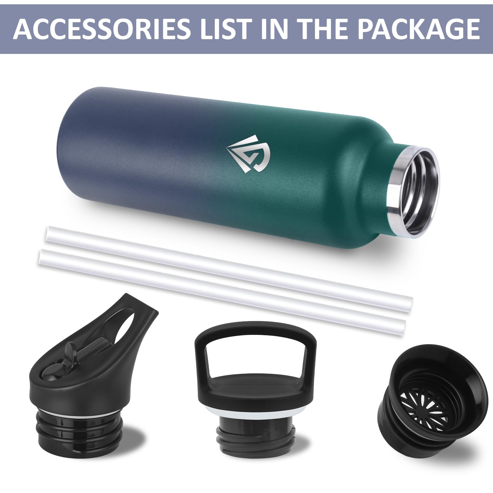 Borraccia Termica 750 ml, Senza BPA, Borraccia con Cannuccia, Bottiglia Termica Senza Perdite, Borracce Termiche, Acciaio Inossidabile 18/8, Borracia Metallo per Viaggio, Palestra, Fitness