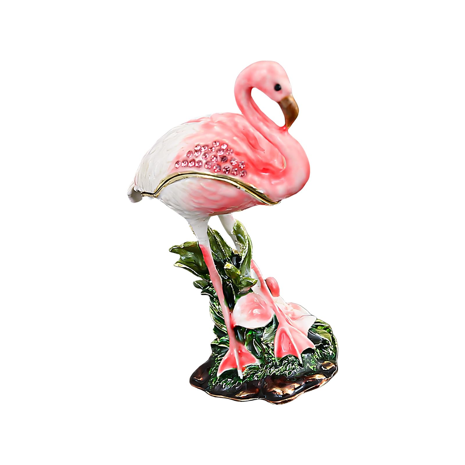 Piceioep Sturdy Alloy Rings Box with Flamingo Art Design Protective for Silver Accessories Bird Knickknack Box