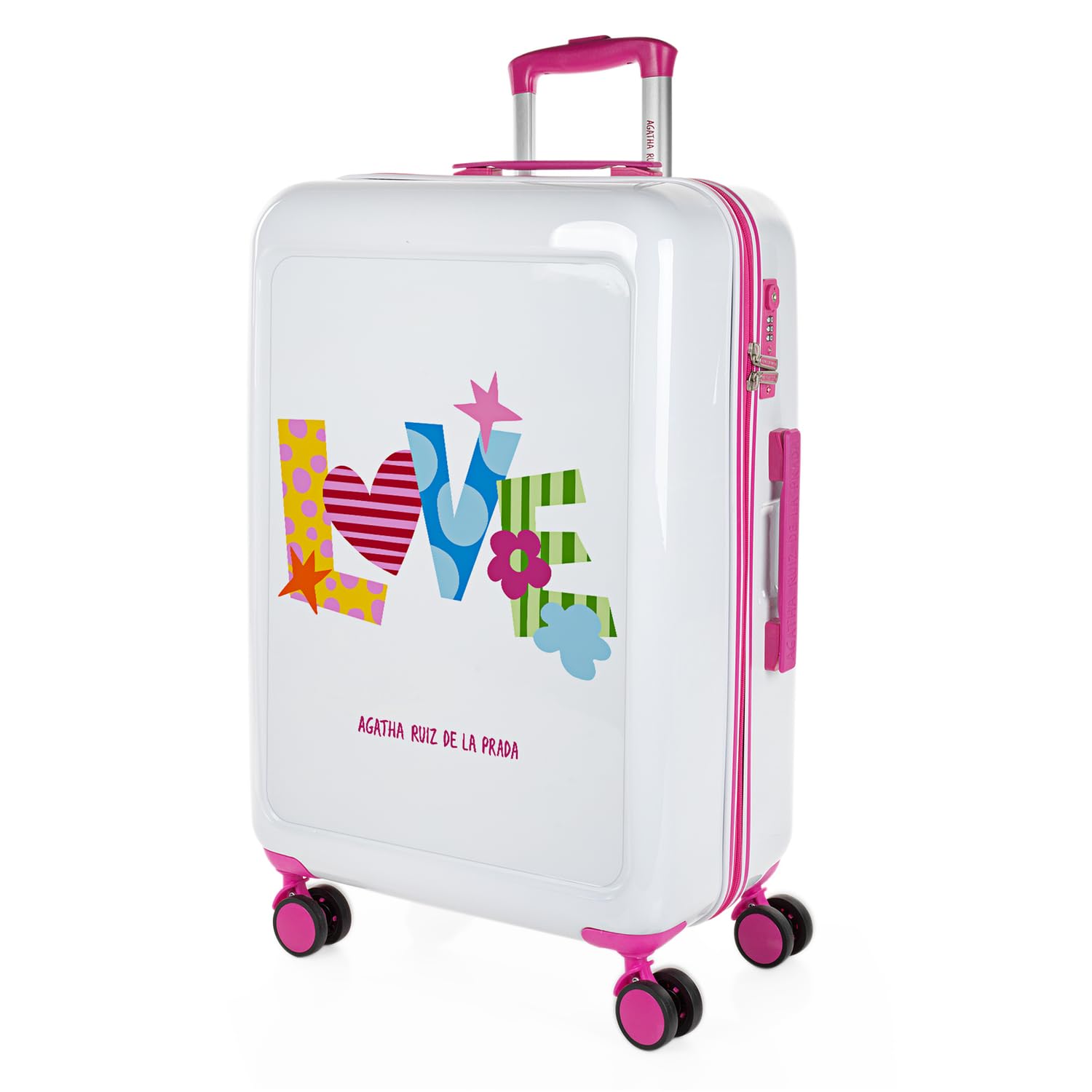 Agatha Ruiz de la Prada - Maleta Mediana rígida con 4 Ruedas giratorias, Cierre Seguro Candado de Combinacion TSA y diseño Resistente, Apta para 23 Kilos Viajes Largos y escapada, Love