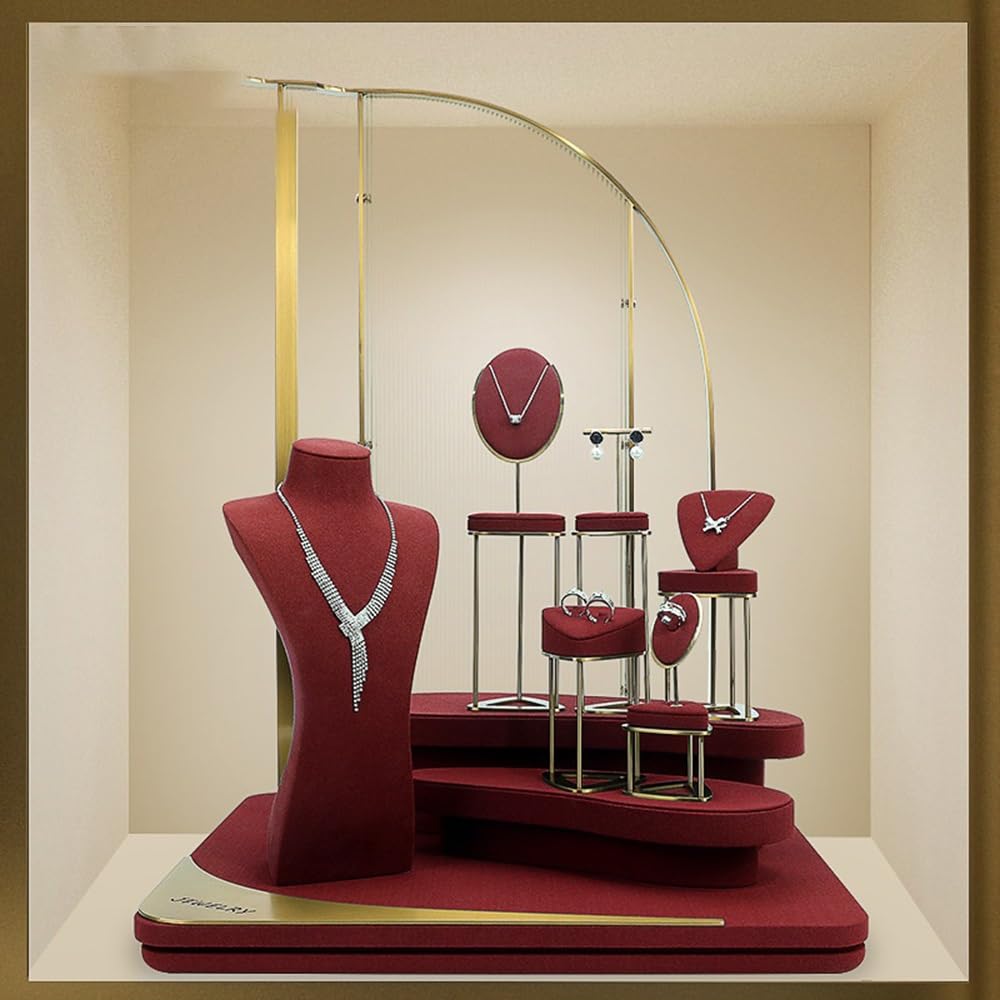 Schmuckständer Schmuck-Display-Set aus rotem Samt, Büste und Ringständer | Thekenschaufenster