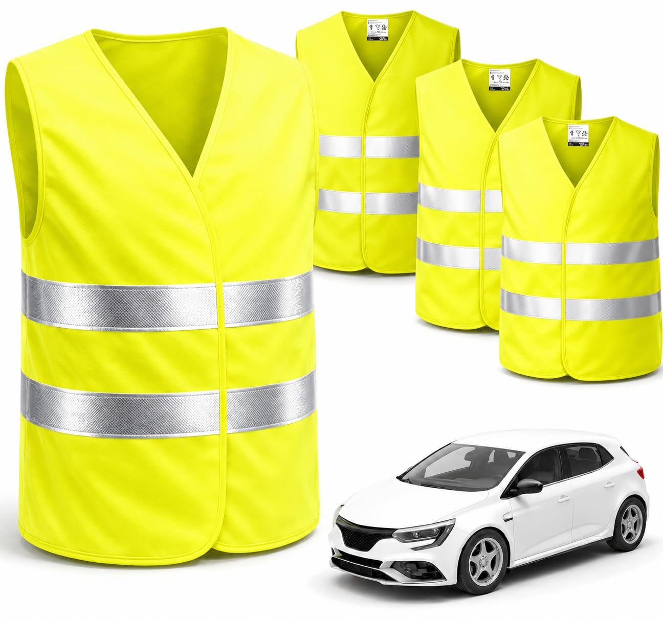 autogadget 4X Stück Warnwesten Auto gelb 2026 gemäß ISO20471 - PKW & LKW Sicherheitswesten für Sicherheit im StVO - Autozubehör