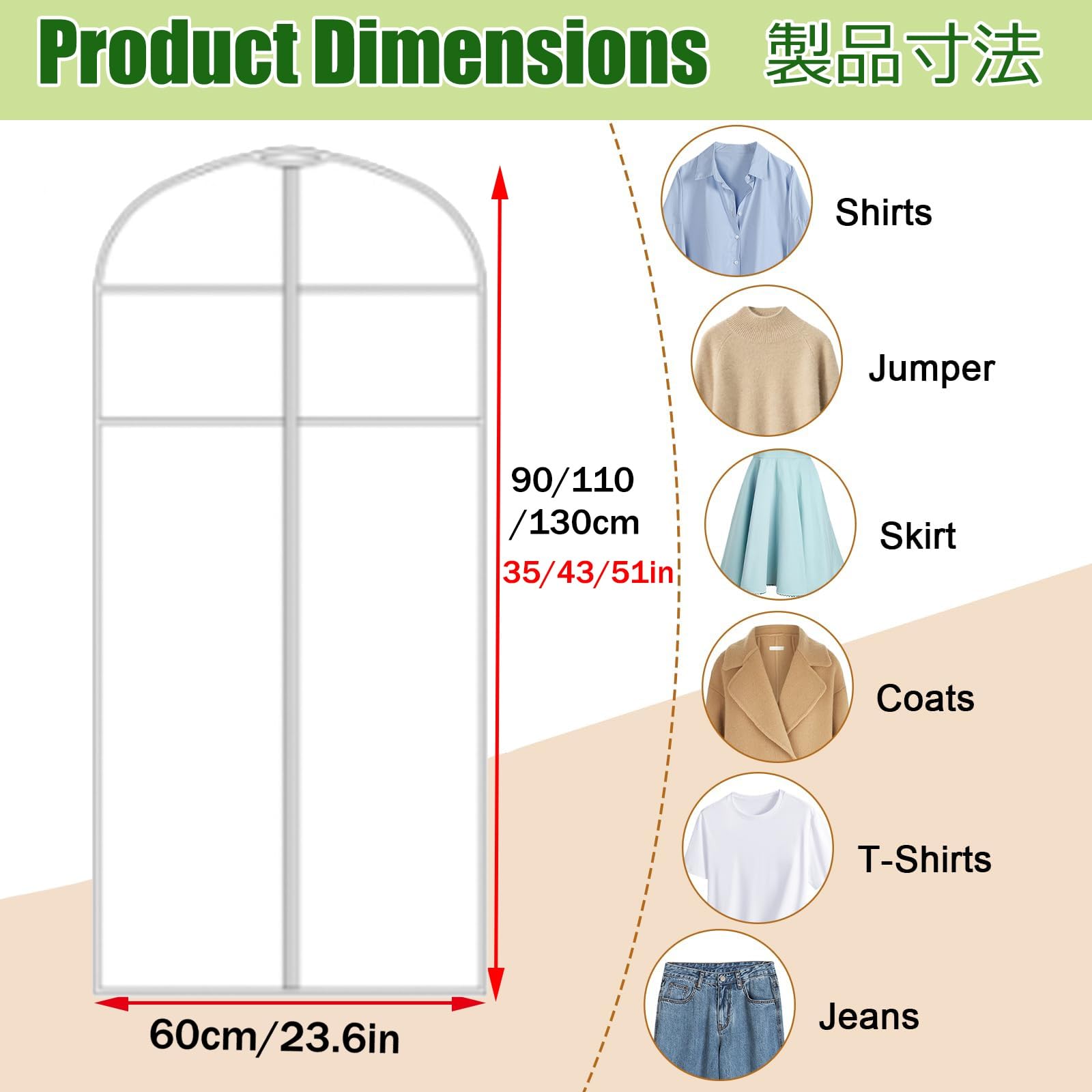 Housse Vetements à Suspendre Sac à Costumes Respirant Housse De VêTements Anti-PoussièRe Pour Costume, Chemise & Robe I Garment Bag Cover(60 * 110cm,4pcs)