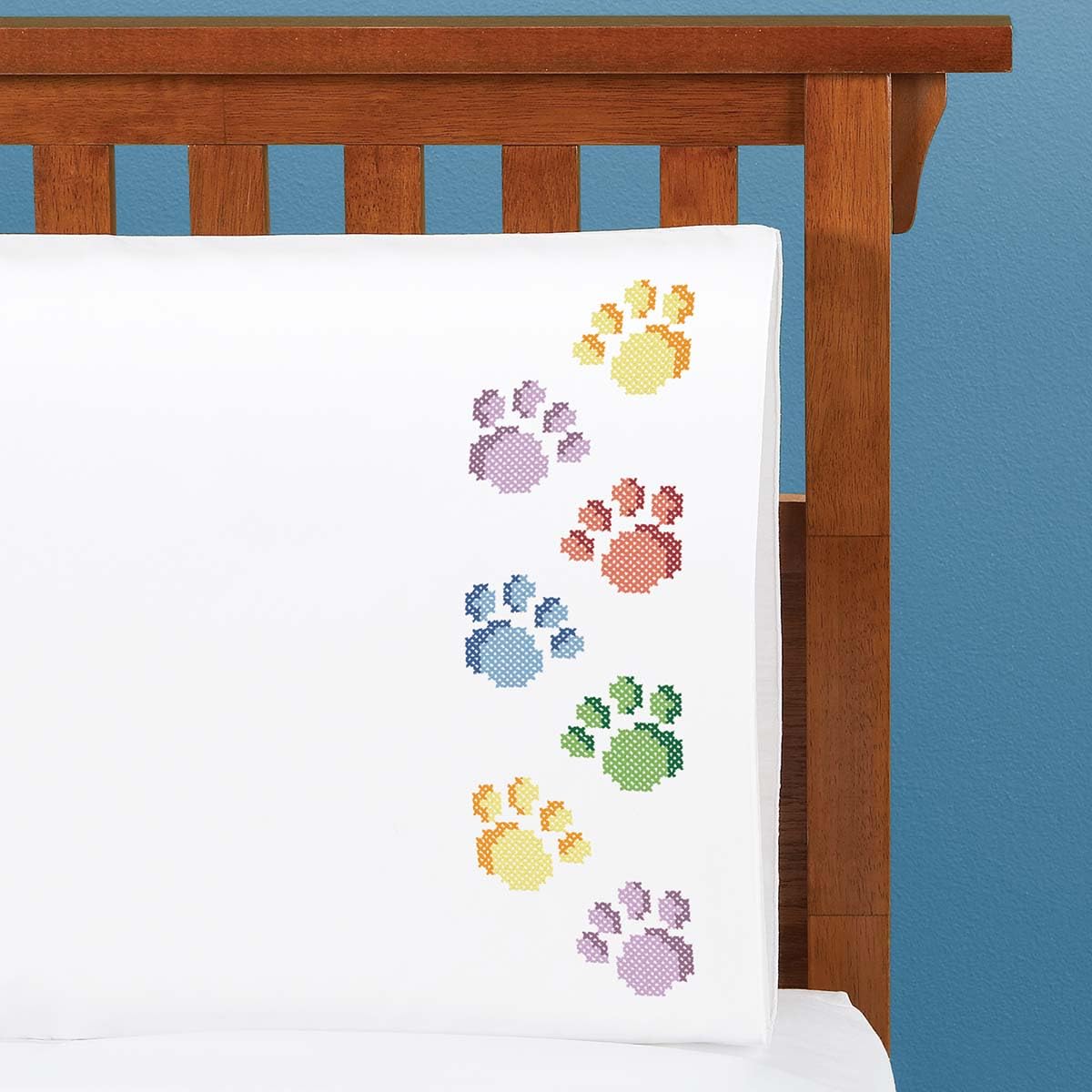 Herrschners Puppy Prints Pillowcase Pair Stamped Cross-Stitch