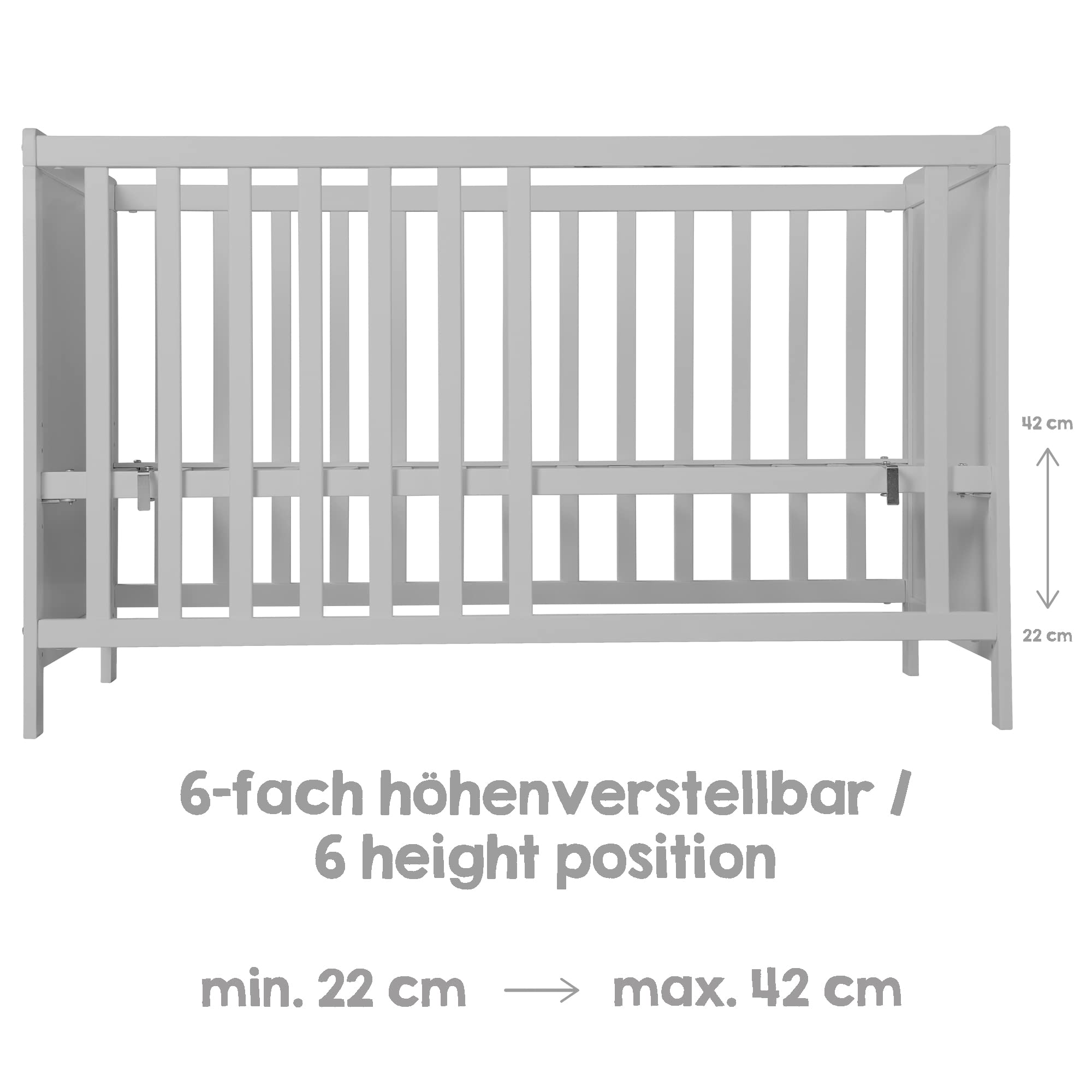 roba 2 in 1 Babybett 60 x 120 cm Gitterbett Beistellbett 6-fach Höhenverstellbar Holz grau taupe