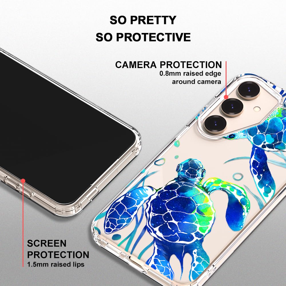 MOSNOVO Coque pour Samsung Galaxy S25 / Galaxy S24 - Housse Fine Transparente Antichoc en TPU + PC [Protection Contre Les Chutes de 2 m/Anti-Pelage] - Tortues de mer - 4