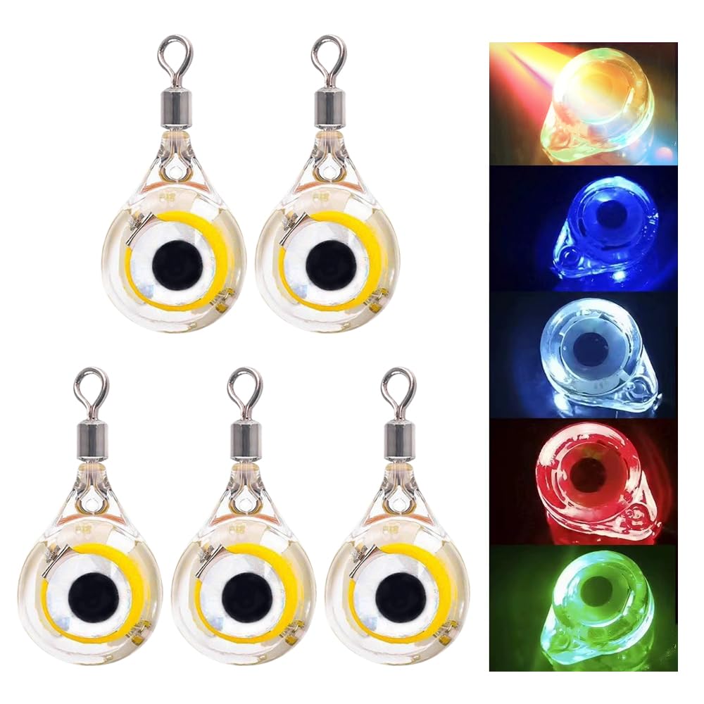 5個 フィッシュアイ型集魚灯 LED内蔵 自動点灯 水中用 太刀魚 イカ アジ釣りに最適 防水仕様