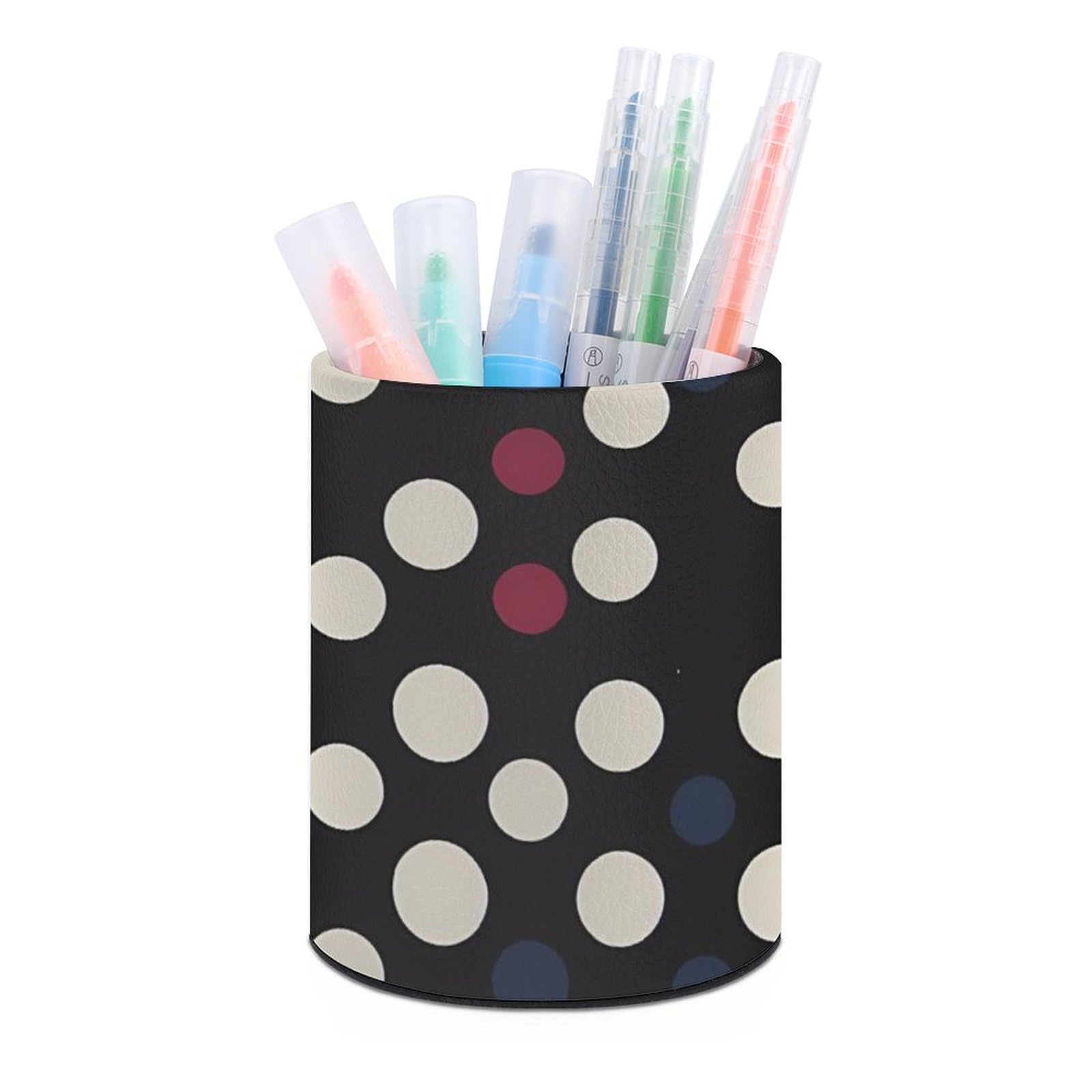 JTREHY Round Pen Holder,Polka Dot Printed Makeup Brush Storage Box Desktop Stationery Storage Cup Office Accessories Storage Box Pencil Storage Box for Home Office Dressing Table