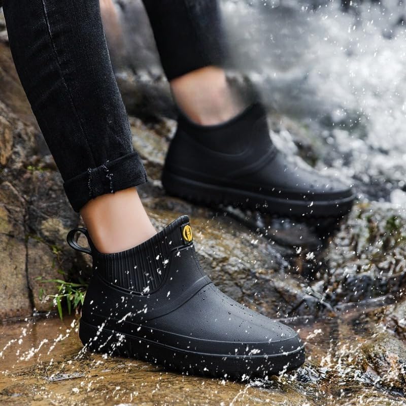 Men Rain Boots Outdoor Slip on Waterproof Non-Slip Rubber Ankle Boots Rain Booties Rubber Garden Boots for Kitchen & Outdoor, Rain Shoes