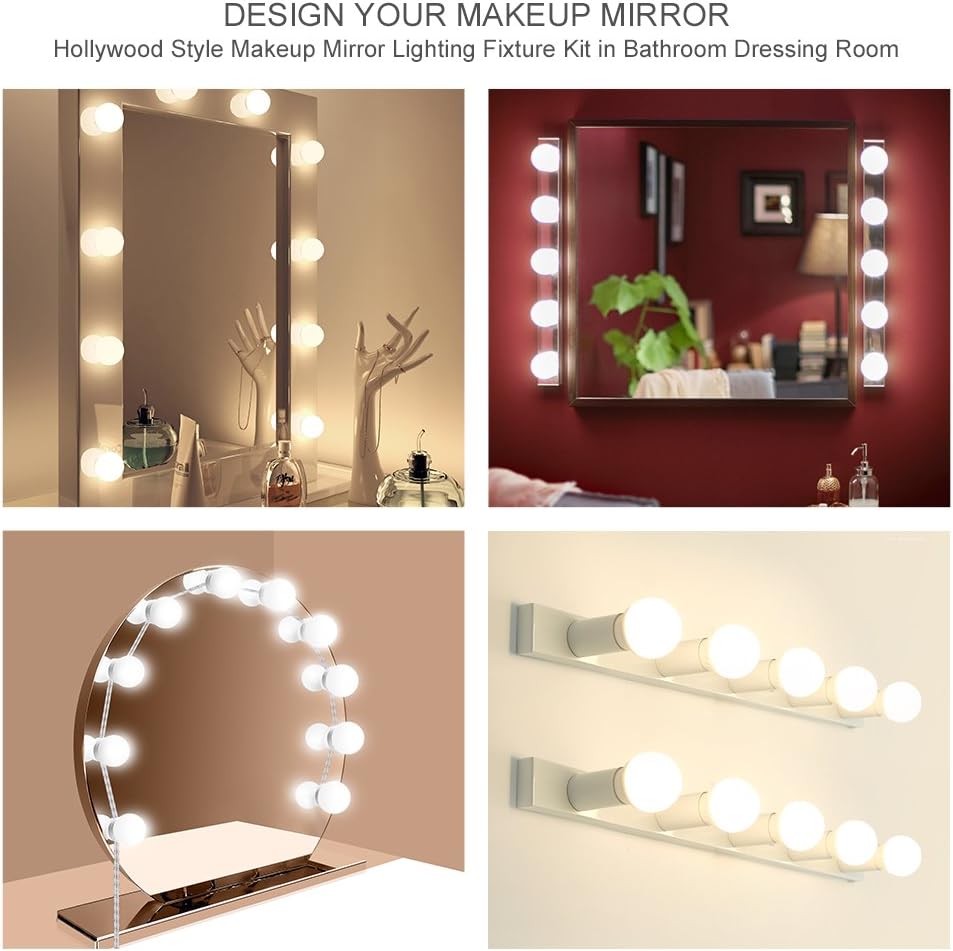 Hollywood Style LED Vanity Mirror Lights Kit with 10 Dimmable Light Bulbs, Lighting Fixture Strip for Makeup Vanity Table Set for Dressing Room (Mirror Not Include)