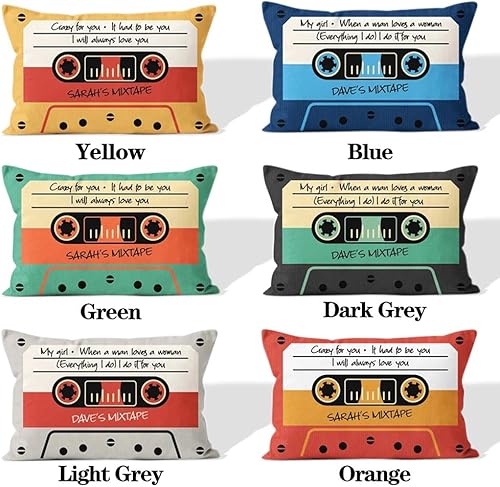 Miniatura 3 de callie Funda de almohada mixtape personalizada, funda de almohada de algodón retro de los años 80 para sofá, decoración del hogar, regalo ideal (1