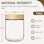 4-pack 16oz Glass jars with Airtight Lids, Overnight Oats Containers with Bamboo Lids, Wide mouth Mason Salad jars, Glass Food Storage Containers for Snacks Yogurt Spice Sugar