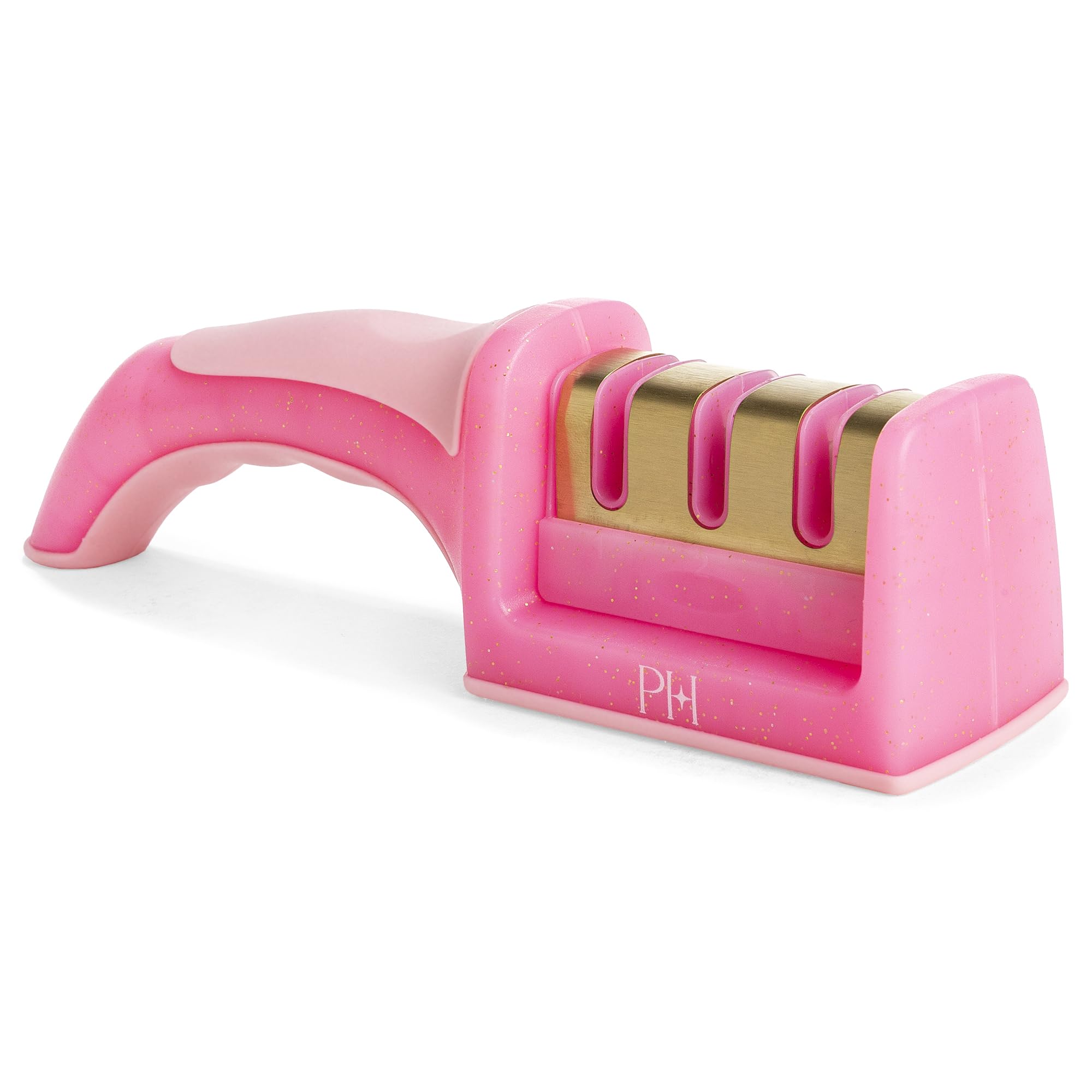Paris Hilton 3-Stage Knife Sharpener Professional Kitchen Knife Sharpener with Ergonomic Handle Non-Slip Base and Coarse Medium Fine