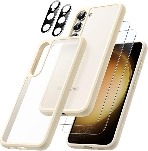JETech Funda 5 en 1 mate para Samsung Galaxy S23 5G de 6.1 pulgadas con 2 protectores de pantalla y protector de lente de cámara, funda protectora