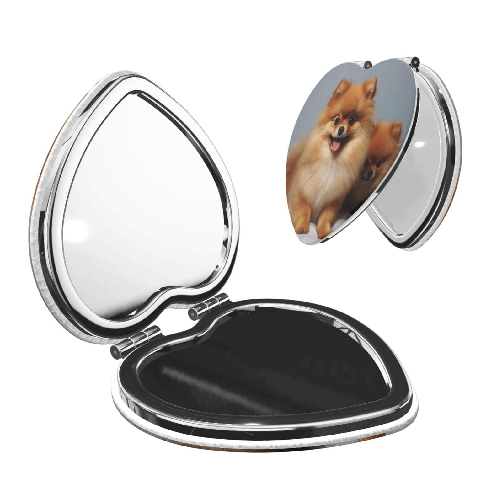 DWVTSLH Cute Pomeranian Compact Mirror for Purse, Double-Sided 2X/1X Magnifying Mirror for Women Men, Travel Makeup Mirror for Handbag, Handheld Vanity Mirror for Gift