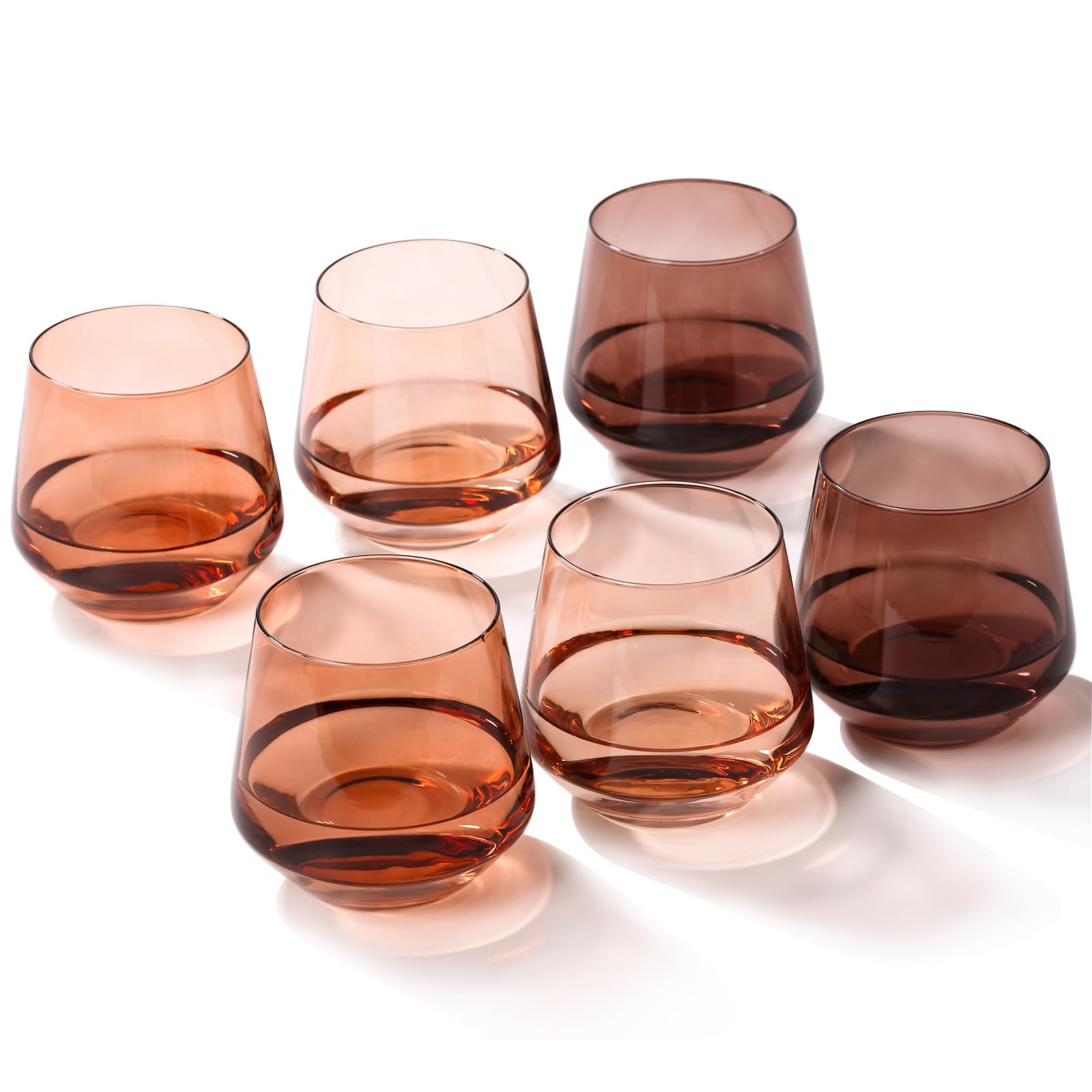 Weingläser-Set ohne Stiel, mundgeblasen, farbige Weingläser, ohne Stiel, 425 ml, Venus-farbige Gläser für Wein oder Softdrinks, einzigartiges Weingeschenk für Frauen, Geburtstag, Hochzeit, 6 Stück