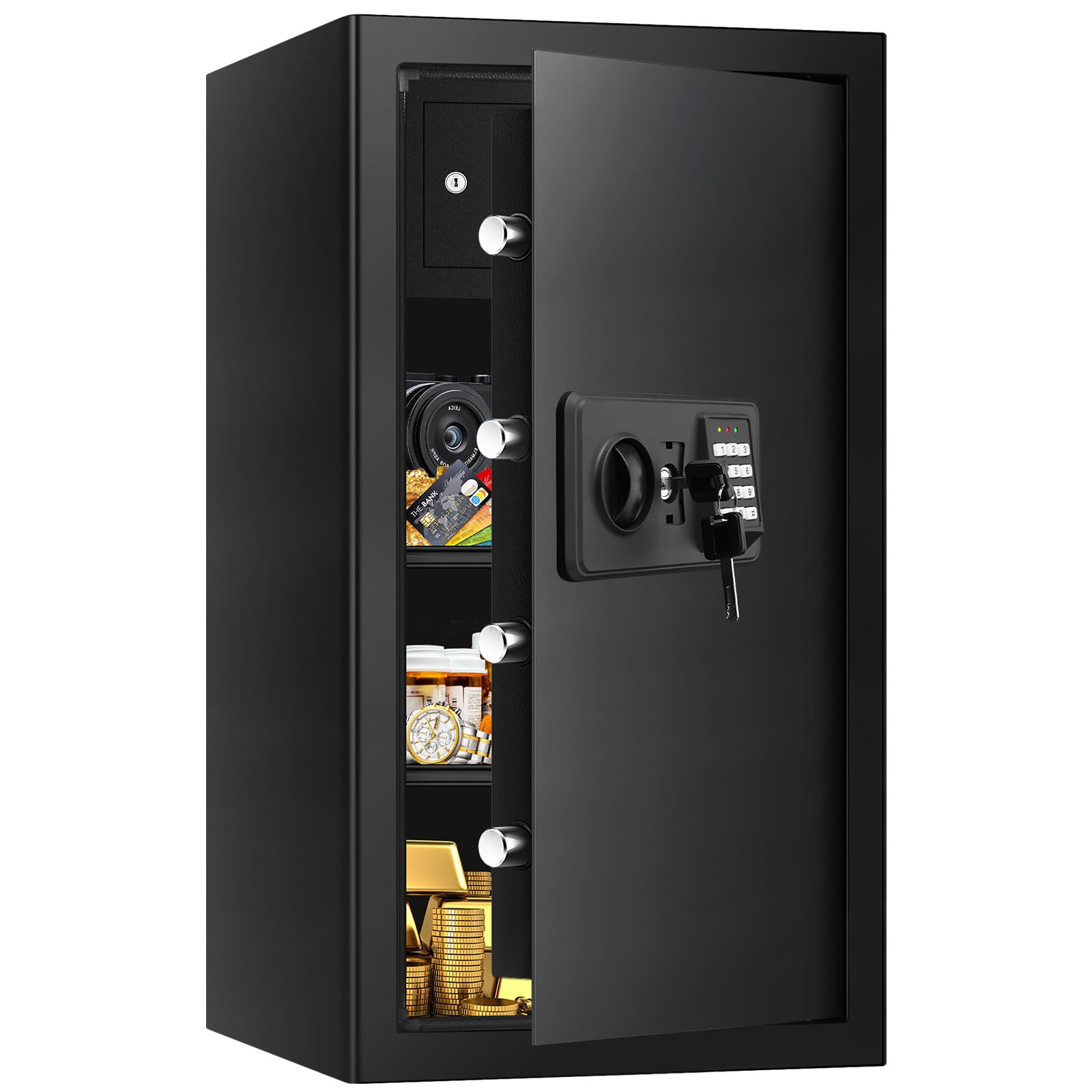 6.0 Cub Large Home Safe Fireproof Wterproof, Anti-theft Fireproof Safe with Programmable Keypad, Spare Keys and Alarm Systerm, Digital Home Security Safe Box for Document Money Medicines
