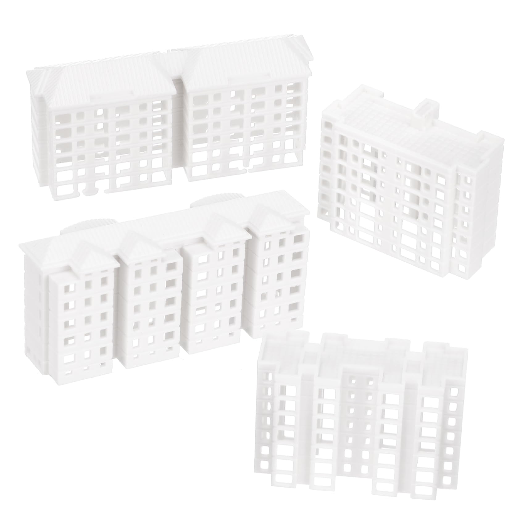 KICHOUSE 4Pcs Miniature Building Models Unpainted Plastic Apartment Decorations for Table Layouts DIY Scene Props Lightweight Detailed Design for Home and