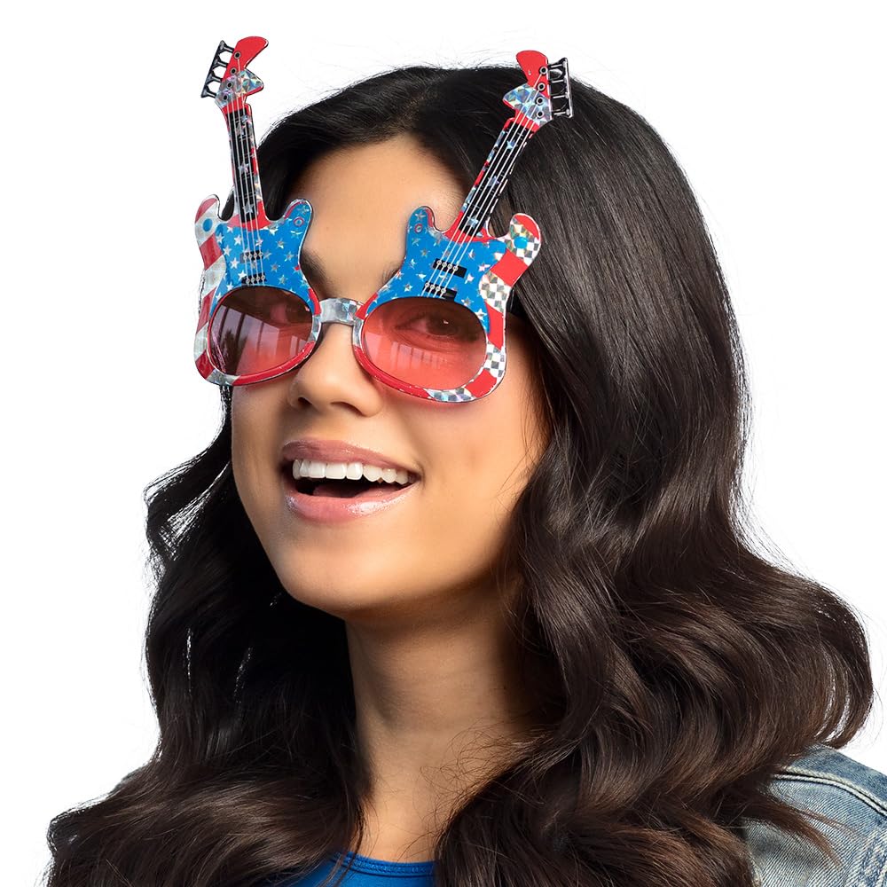 Boland - 44976 - Feestbril USA gitaar, bril voor volwassenen, Rock 'n Roll bril zonder sterkte, carnavalsbril, accessoires voor carnavalskostuums