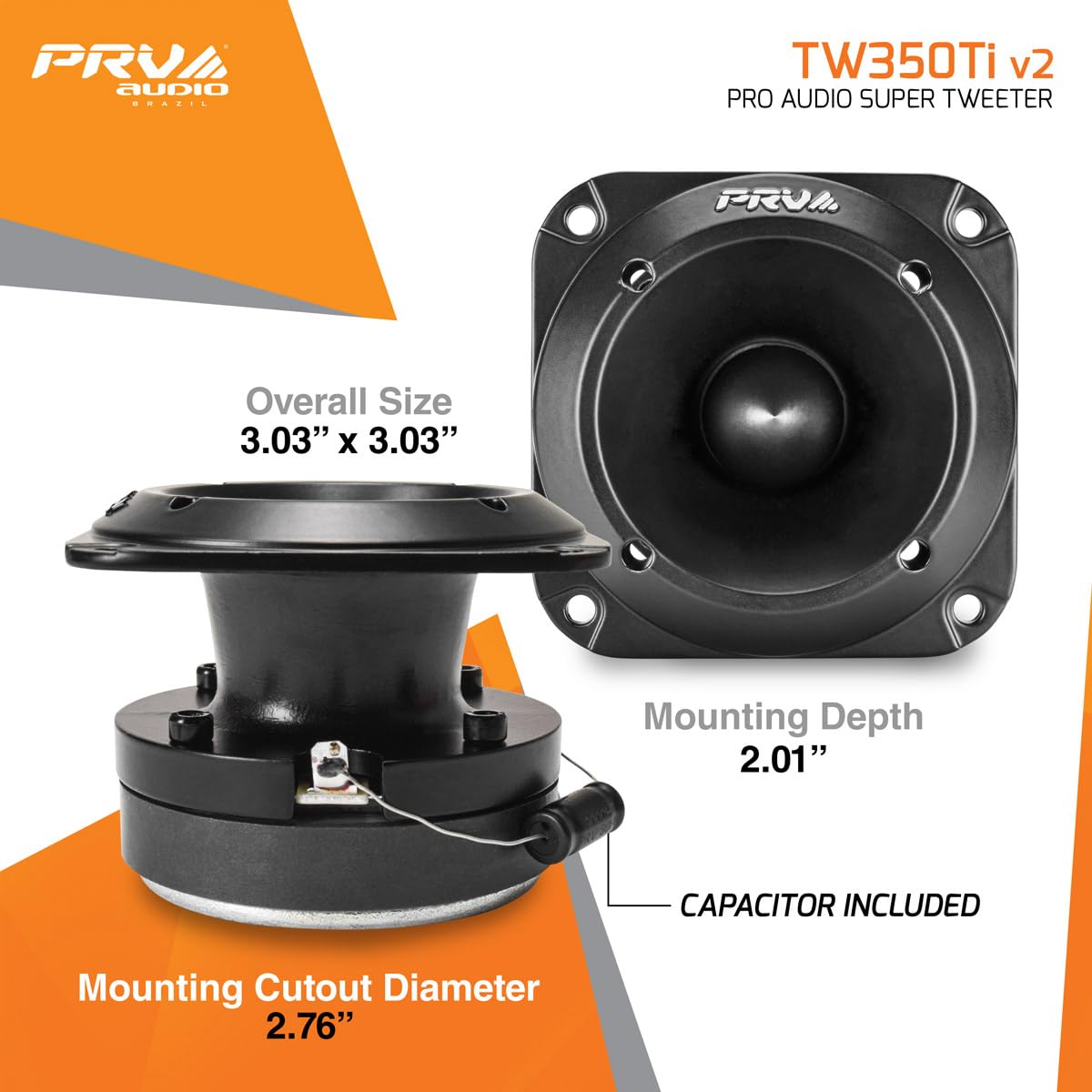 PRV AUDIO Tweeters de audio para coche TW350Ti v2 - Par de tweeters bala de titanio de 240 vatios - Diseño compacto de audio profesional de 3 pulgadas, 8 ohmios, alta salida - Altavoces de alta