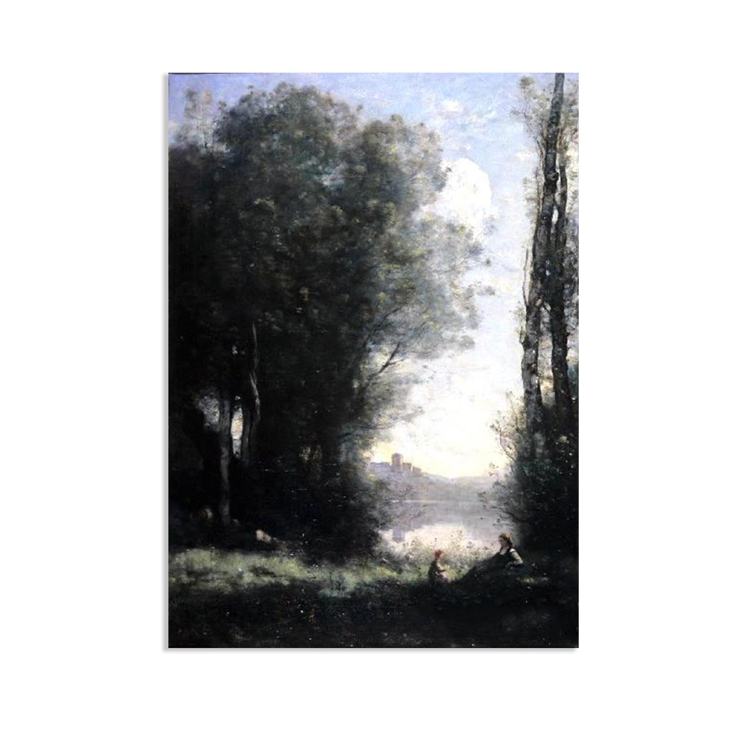 Hau3sh3a Jean Baptiste Camille Corot Wall Art Two Sisters uner Trees by a Lake Famous Nature Painting Print Giclee Canvas Wall Decor for Living Room Bedroom Office Home Decor85x60cm(33x24in) Poster
