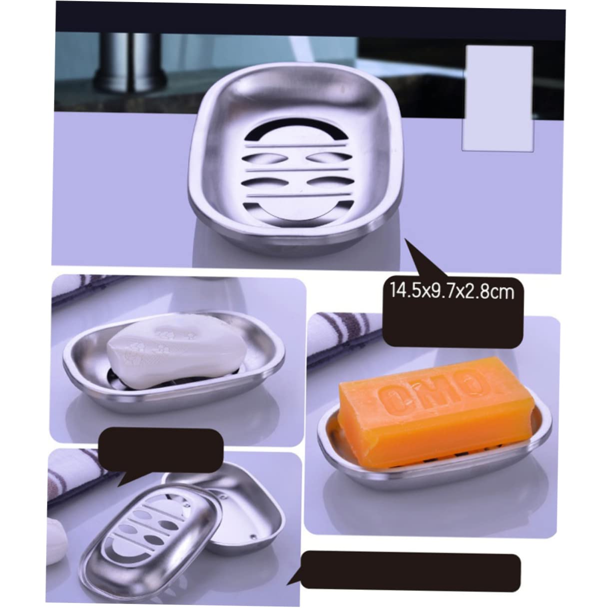 Ciieeo Jabonera de Acero Inoxidable de Doble Capa 3 Unidades Escurridor para Bañera Y Cocina.