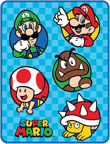Franco Nintendo Super Mario Kids Bedding Super Soft Micro Raschel Throw, 46 in x 60 in, (Official Licensed Product)