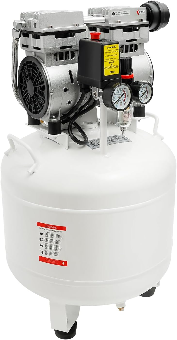 Air Compressor, 40L/10.57gal Large Dental Medical Air Compressor with Air Filter Muffler, 750W 115PSI Powerful Commercial Oil-Free Air Compressor Pump with Pressure Gauge for Experiments, Dentistry