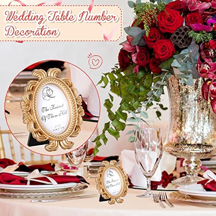 Vicenpal 60 Pieces Vintage Picture Frame Antique Photo Frame Baroque Place Card Photo Holder Mini Picture Frame Beaded Photo Frame Resin Oval Frame Display Frame Christmas Holiday Decor, Gold