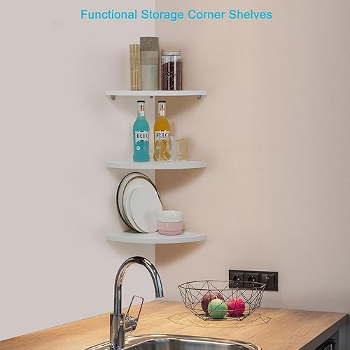 Miniatura 6 de Joiishom Juego de 3 estantes esquineros de pared, estantes esquineros flotantes para pared, estantes de exhibición y almacenamiento de pared de