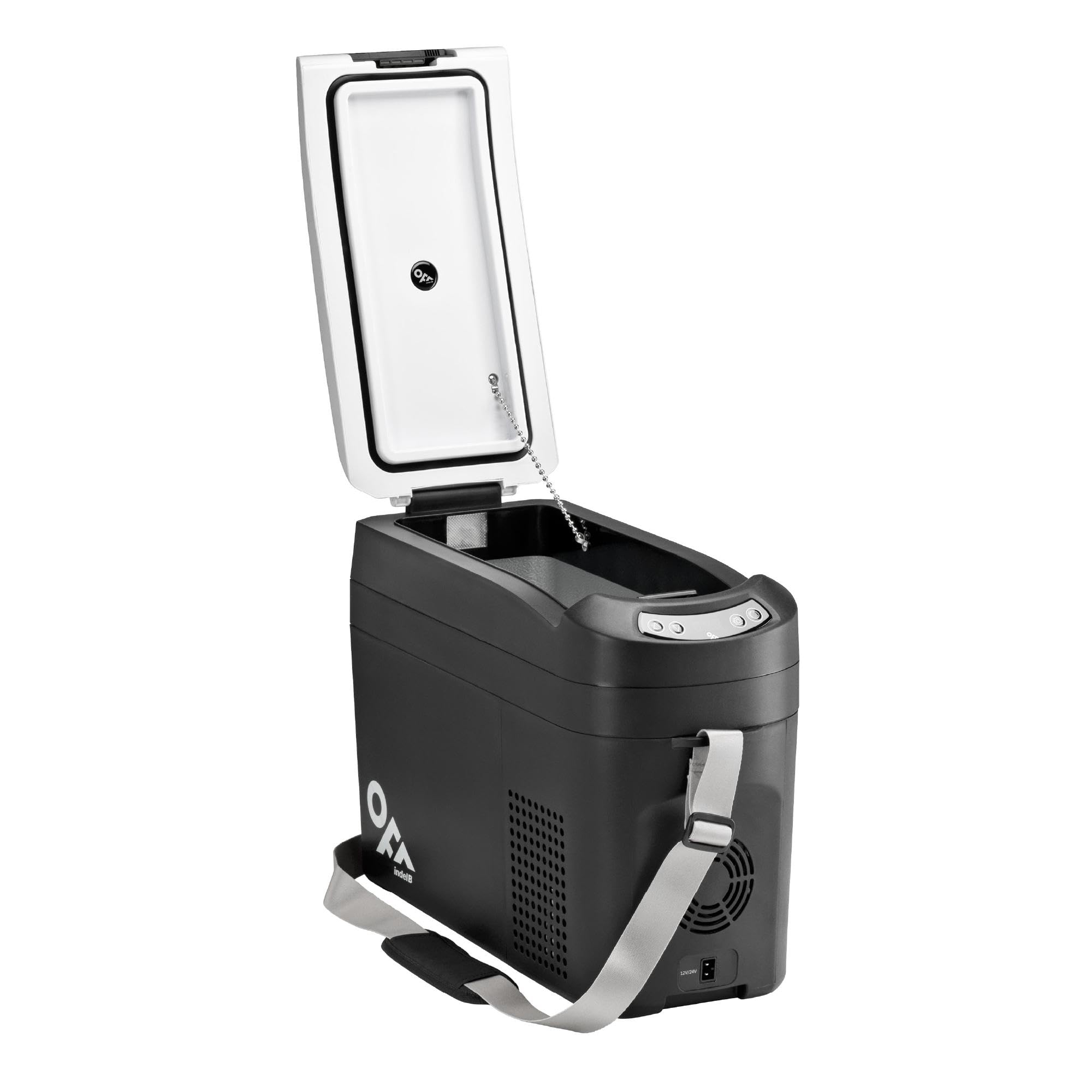 Indel B TB18 Black Frigorifero Freezer Portatile a Compressore, Capacità 18 Litri, per Auto, Camper, Campeggio, Camion, 12/24V DC con Presa Accendisigari