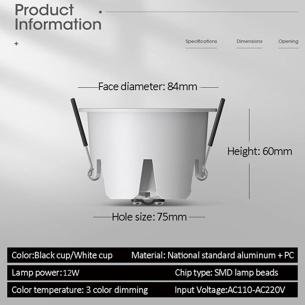 Paquete de 6 focos LED empotrables Regulables, luminaria de Techo de Perfil bajo de 12 W, instalación Sencilla de reemplazo, sin Parpadeo, Luces LED antideslumbrantes de 3000,White
