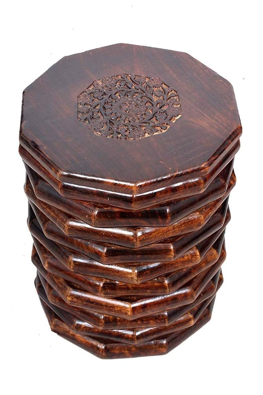 Wooden Antique Stool with Carving Solid Wood Best Used as Bedside Corner Footrest Foot Step Stool Tea Coffee Plants for Home Decor Living Room Outdoor Furniture etc.- Brown (12 INCH)-image-26