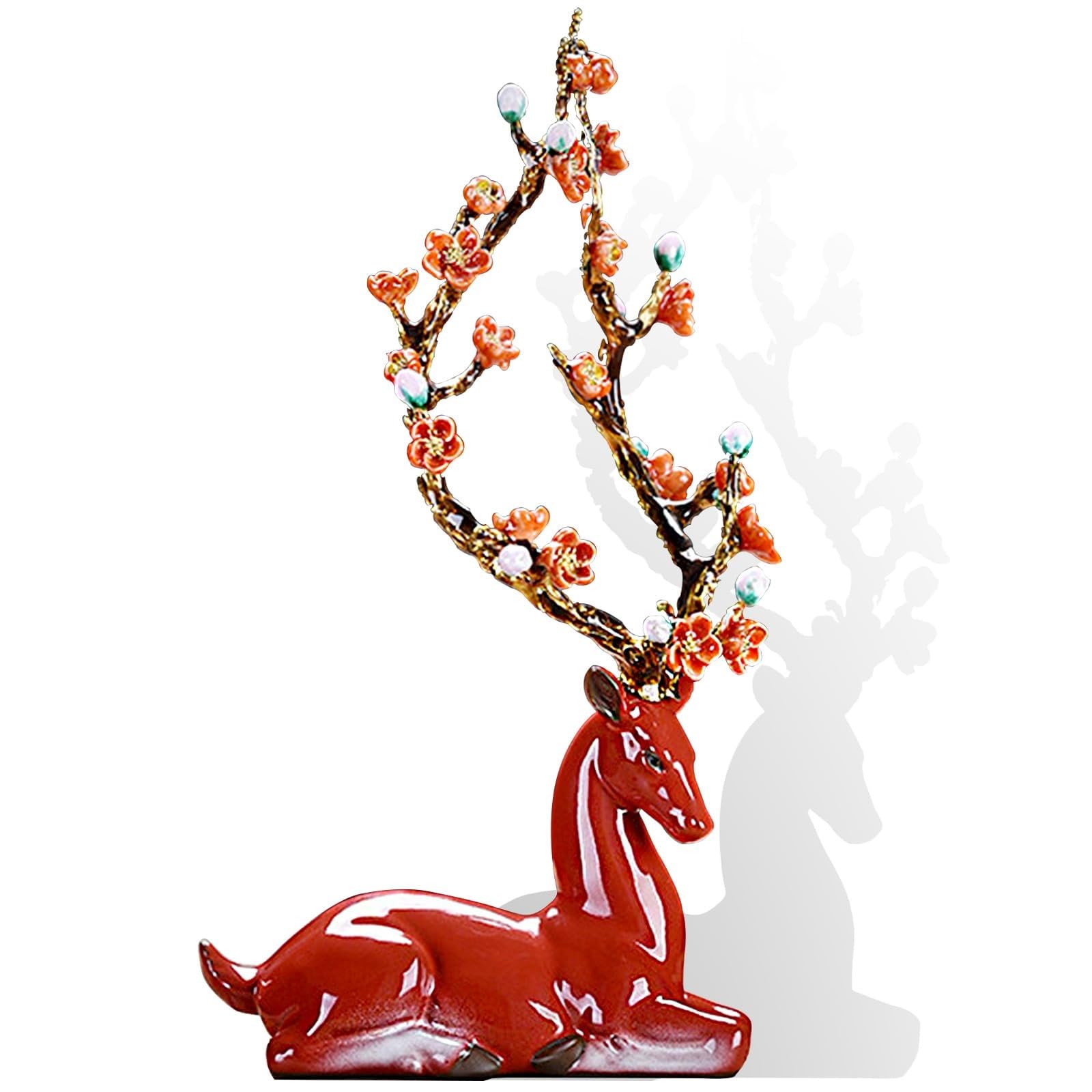dekoracja biurka statuetka - porcelanowe figurki jelenia sika rzeźba renifera, figurki zwierząt ceramiczne posągi łoś wystrój domu, 25 cm figurka artystyczna na biurko, kolekcjonerska Cra