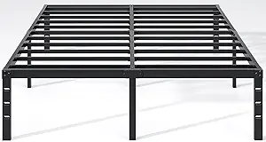 NEW JETO Metal Bed Frame,King Size Bed Frame with Storage Space,Heavy Duty Sturdy Mattress Foundation,Easy Assembly,No Box Spring Needed, Black,18 Inch,King